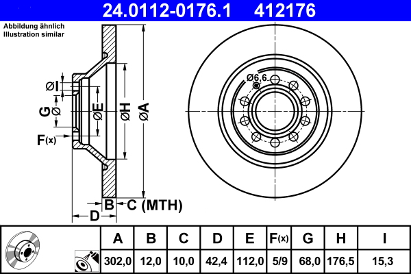Тормозной диск   24.0112-0176.1   ATE