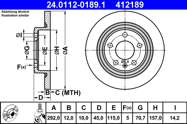 Тормозной диск   24.0112-0189.1   ATE