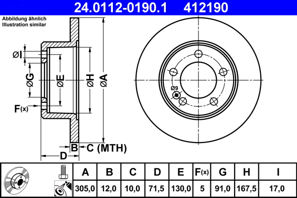 Тормозной диск   24.0112-0190.1   ATE