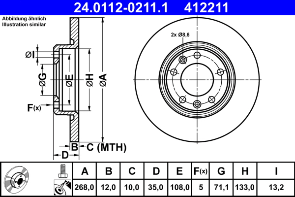 Тормозной диск   24.0112-0211.1   ATE