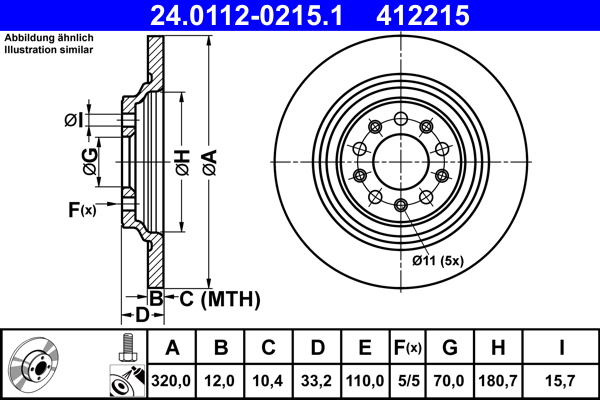 Тормозной диск   24.0112-0215.1   ATE