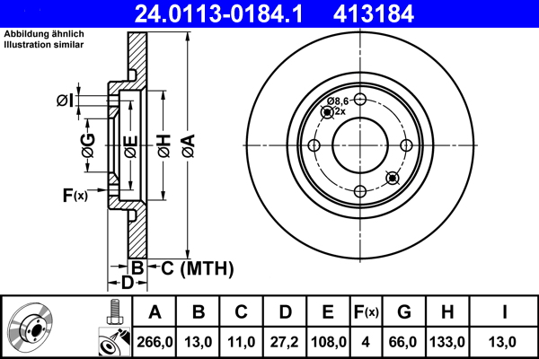 Тормозной диск   24.0113-0184.1   ATE