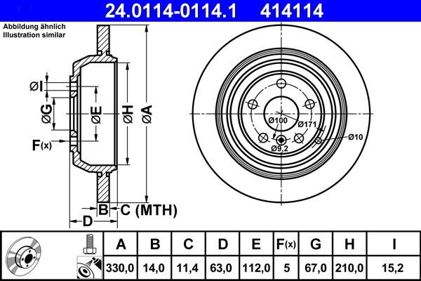 Тормозной диск   24.0114-0114.1   ATE