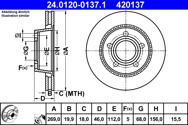 Тормозной диск   24.0120-0137.1   ATE