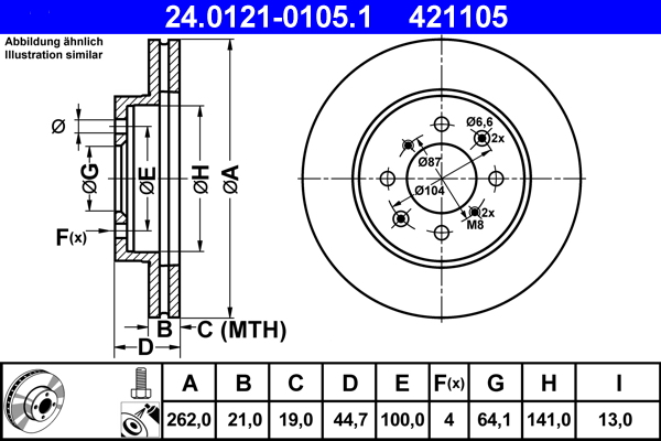 Тормозной диск   24.0121-0105.1   ATE