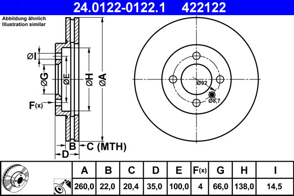 Тормозной диск   24.0122-0122.1   ATE