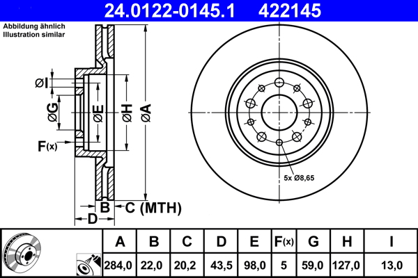 Тормозной диск   24.0122-0145.1   ATE