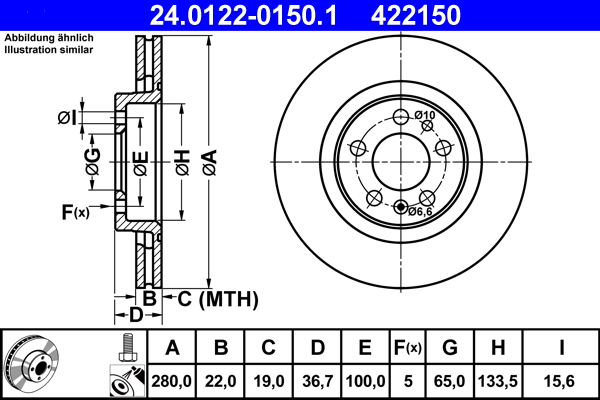 Гальмівний диск   24.0122-0150.1   ATE