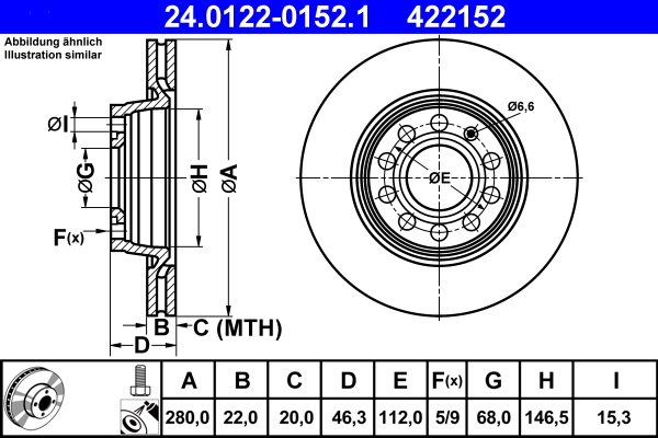 Тормозной диск   24.0122-0152.1   ATE