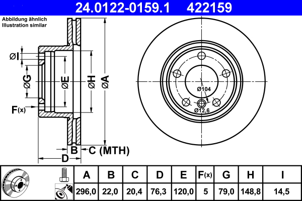 Тормозной диск   24.0122-0159.1   ATE