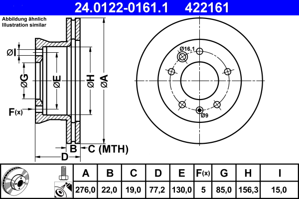 Тормозной диск   24.0122-0161.1   ATE
