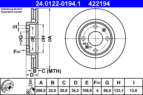 Гальмівний диск   24.0122-0194.1   ATE