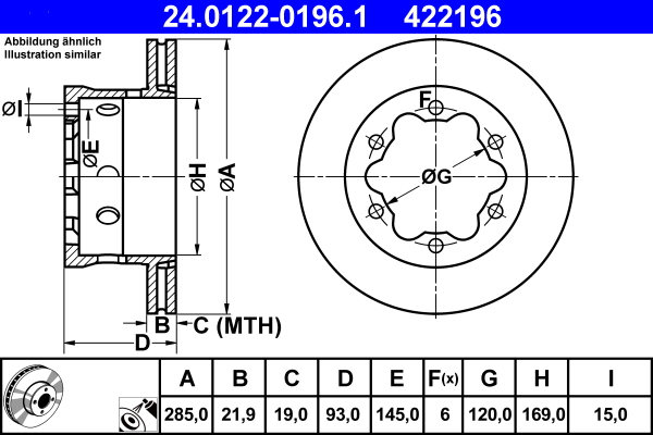 Тормозной диск   24.0122-0196.1   ATE