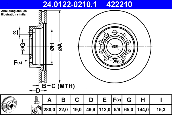 Тормозной диск   24.0122-0210.1   ATE