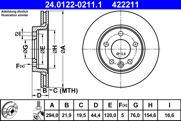 Гальмівний диск   24.0122-0211.1   ATE