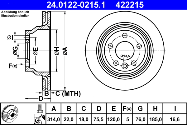 Тормозной диск   24.0122-0215.1   ATE