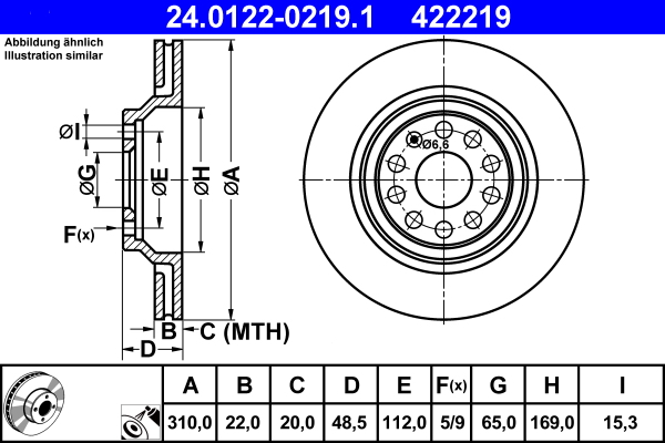 Тормозной диск   24.0122-0219.1   ATE