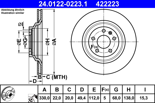 Тормозной диск   24.0122-0223.1   ATE