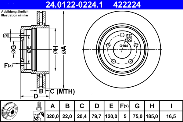 Тормозной диск   24.0122-0224.1   ATE