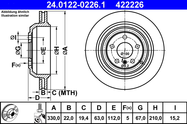 Тормозной диск   24.0122-0226.1   ATE