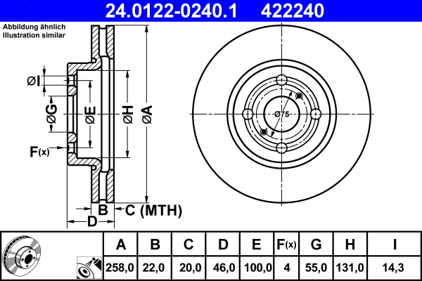 Тормозной диск   24.0122-0240.1   ATE