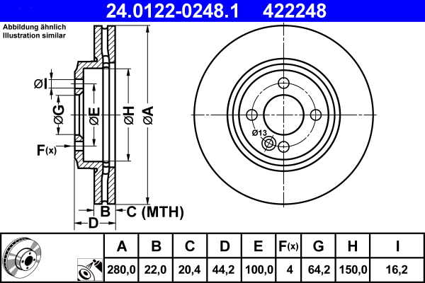 Тормозной диск   24.0122-0248.1   ATE