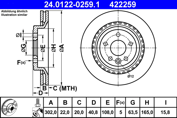 Тормозной диск   24.0122-0259.1   ATE