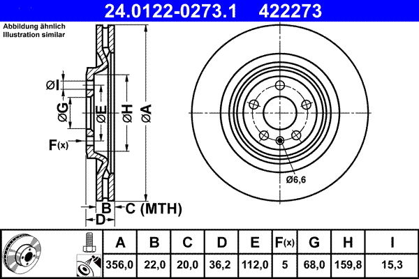 Тормозной диск   24.0122-0273.1   ATE