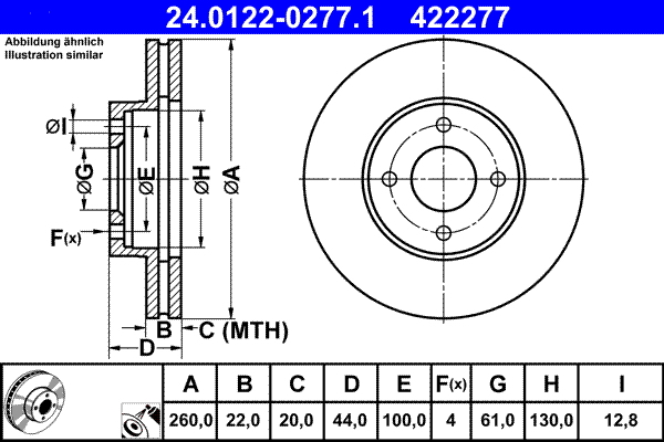 Тормозной диск   24.0122-0277.1   ATE