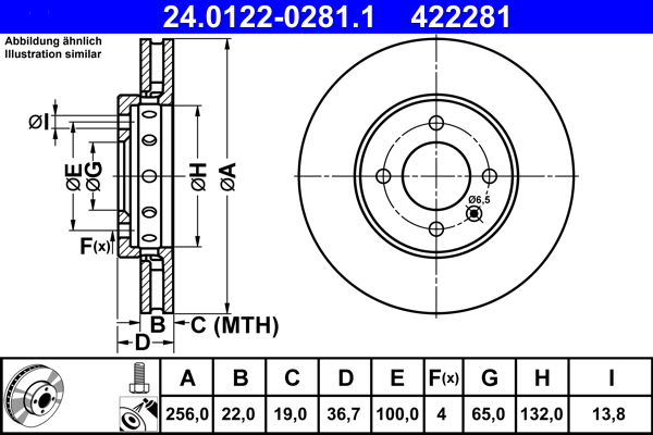 Тормозной диск   24.0122-0281.1   ATE
