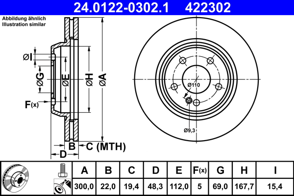 Тормозной диск   24.0122-0302.1   ATE
