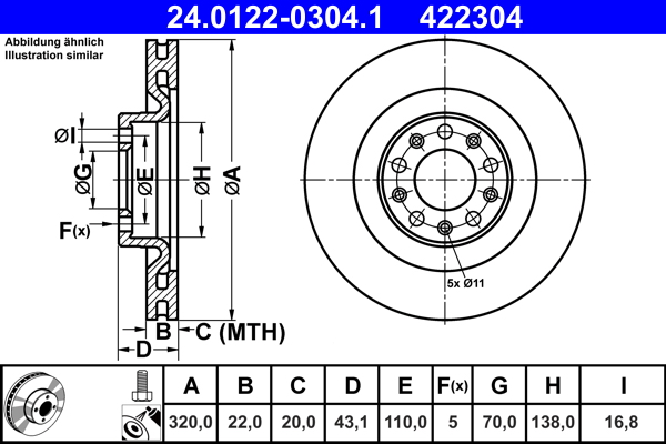 Тормозной диск   24.0122-0304.1   ATE