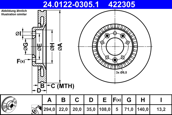 Тормозной диск   24.0122-0305.1   ATE