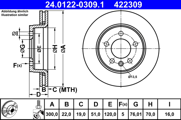 Тормозной диск   24.0122-0309.1   ATE