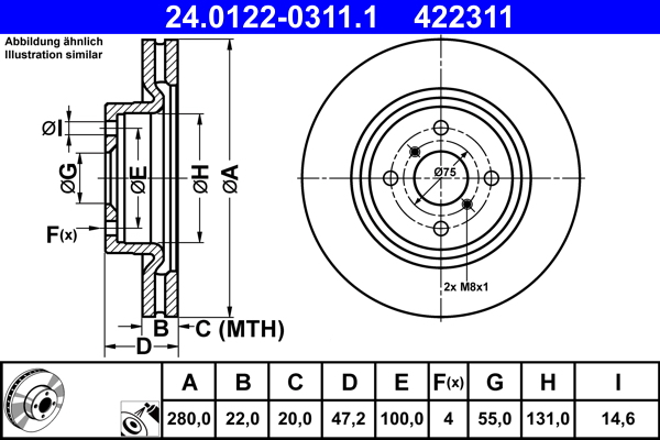Тормозной диск   24.0122-0311.1   ATE