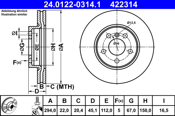 Тормозной диск   24.0122-0314.1   ATE