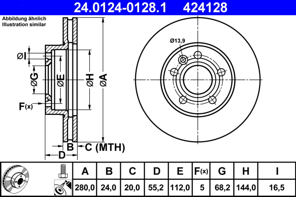 Тормозной диск   24.0124-0128.1   ATE