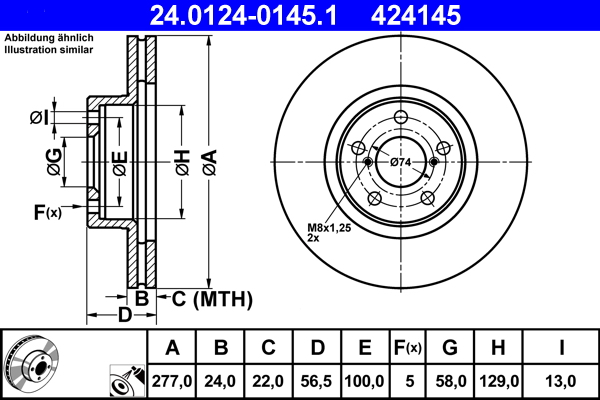 Тормозной диск   24.0124-0145.1   ATE