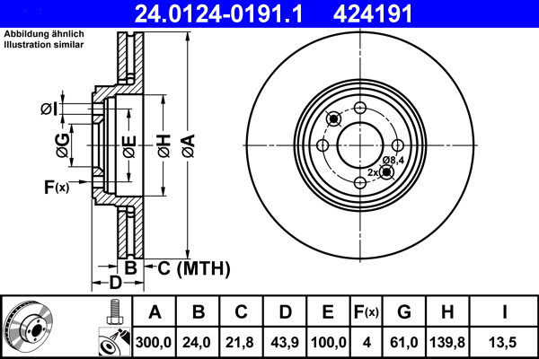 Тормозной диск   24.0124-0191.1   ATE