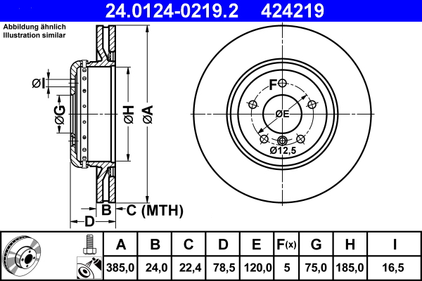 Тормозной диск   24.0124-0219.2   ATE