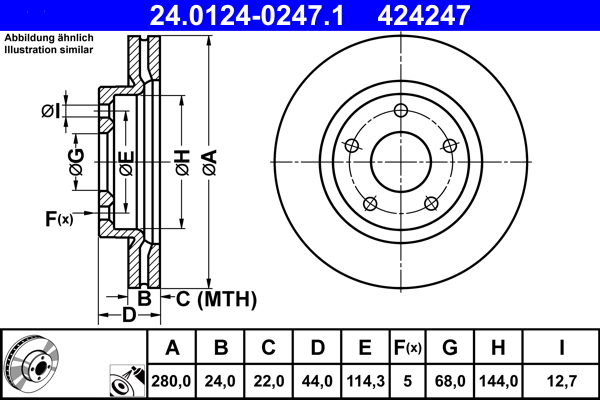 Тормозной диск   24.0124-0247.1   ATE