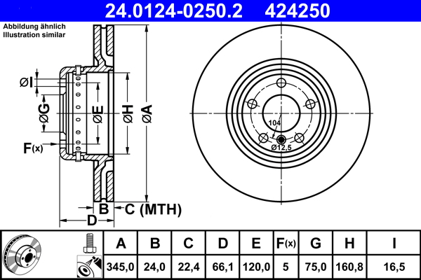 Гальмівний диск   24.0124-0250.2   ATE