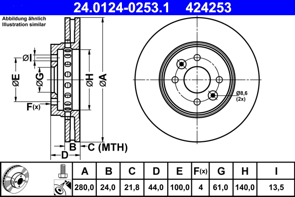 Тормозной диск   24.0124-0253.1   ATE
