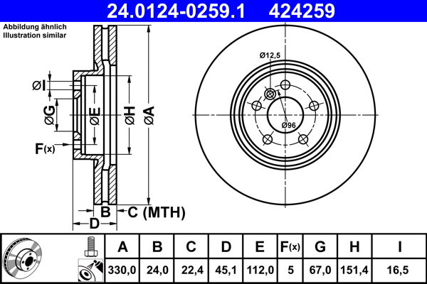 Гальмівний диск   24.0124-0259.1   ATE