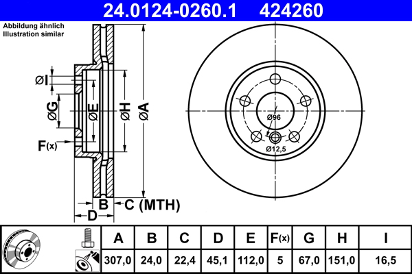 Тормозной диск   24.0124-0260.1   ATE