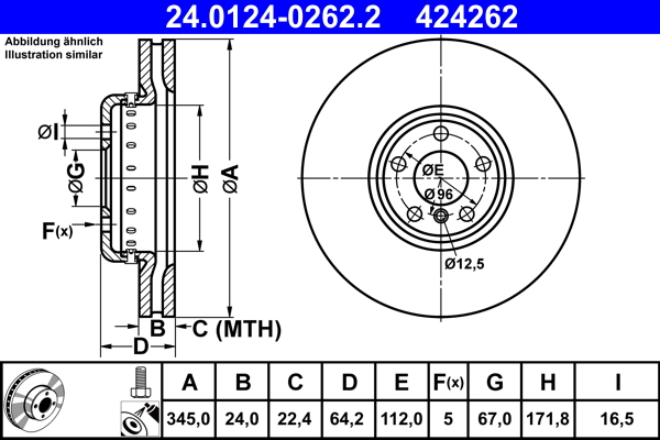 Тормозной диск   24.0124-0262.2   ATE