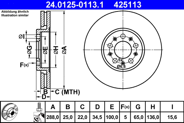 Гальмівний диск   24.0125-0113.1   ATE