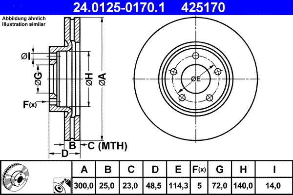 Гальмівний диск   24.0125-0170.1   ATE