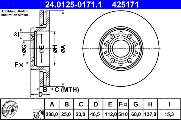 Тормозной диск   24.0125-0171.1   ATE