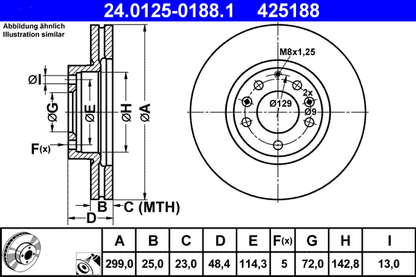 Тормозной диск   24.0125-0188.1   ATE